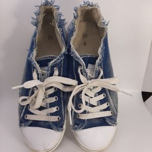 Off We Go Raw Hem Denim Blue Jeans Sneakers